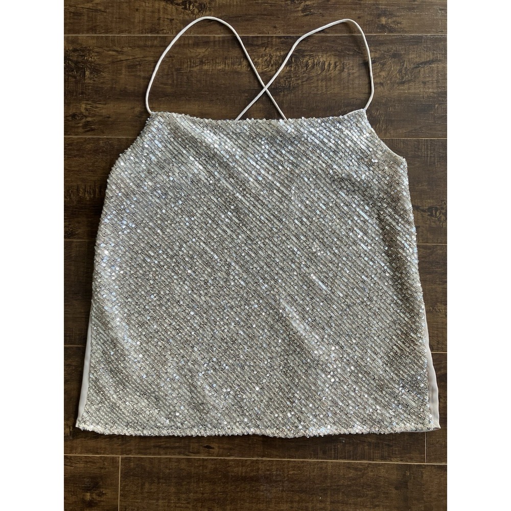 Chelsea28 Silver Sequin Camisole Top Women's XS – Crisscross Back